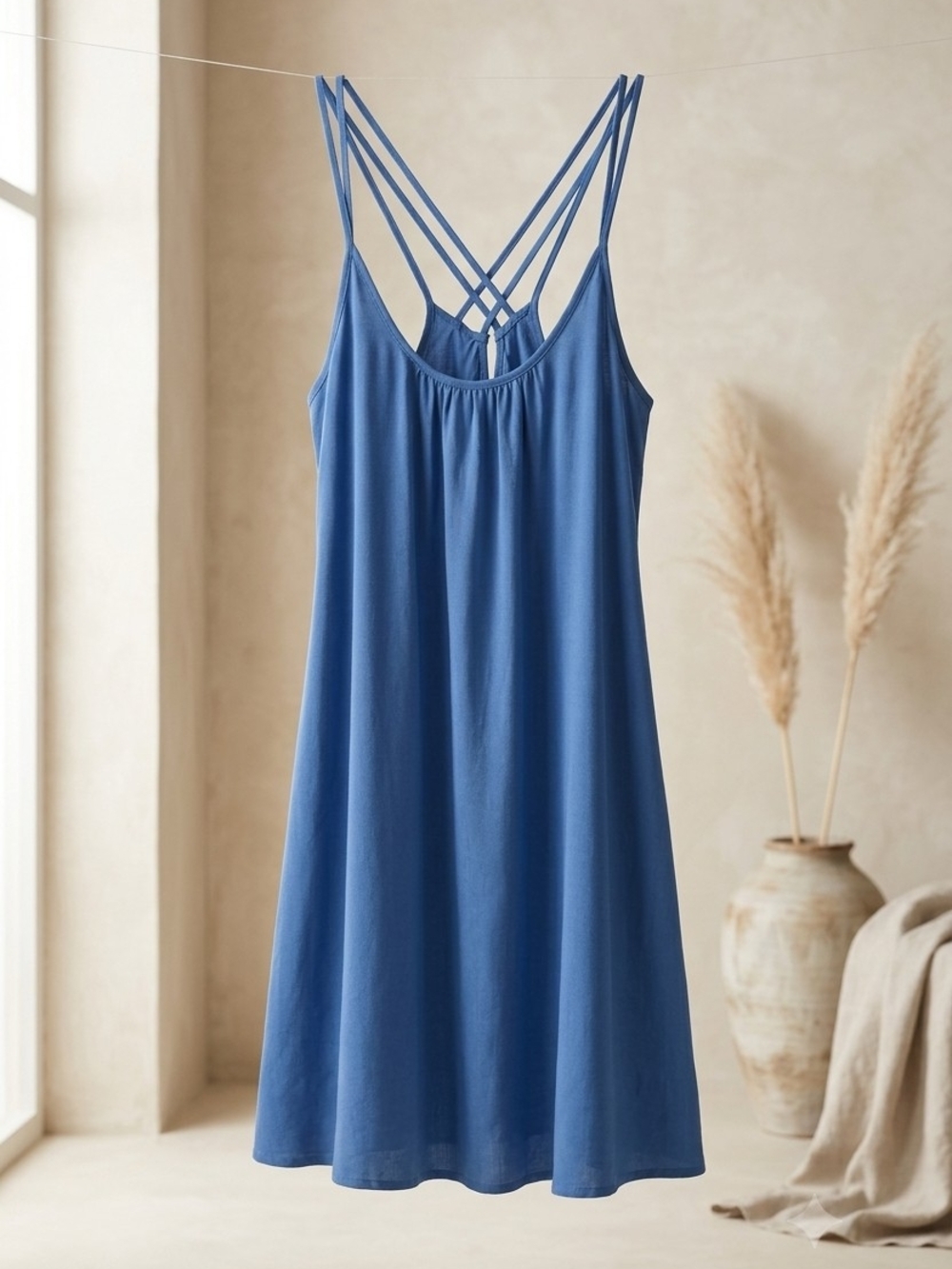 Elan Slate Blue Double-Strap Slip Chemise